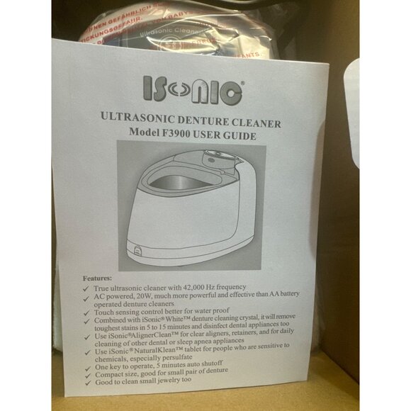 Isonic Ultrasonic Denture Cleaner F3900 0.2L 42000 Hz 20W Auto Shutoff - Picture 6 of 6